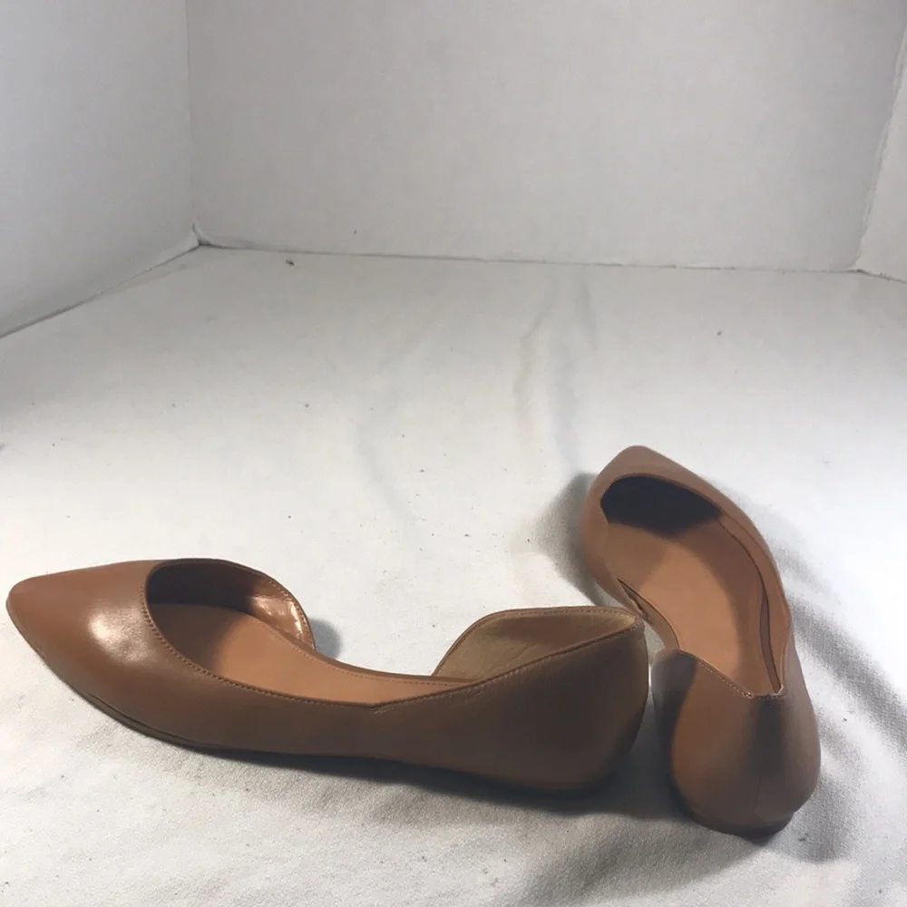 J Crew Classic D’Orsay Women’s Brown Leather Pointy Toe Slip On Flat Shoes 11